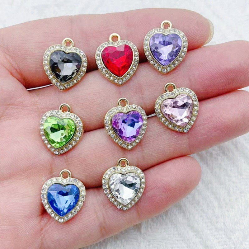 Jewelry Making For Birthday Party - 10pcs heart-shaped inlaid colorful gemstone pendant,