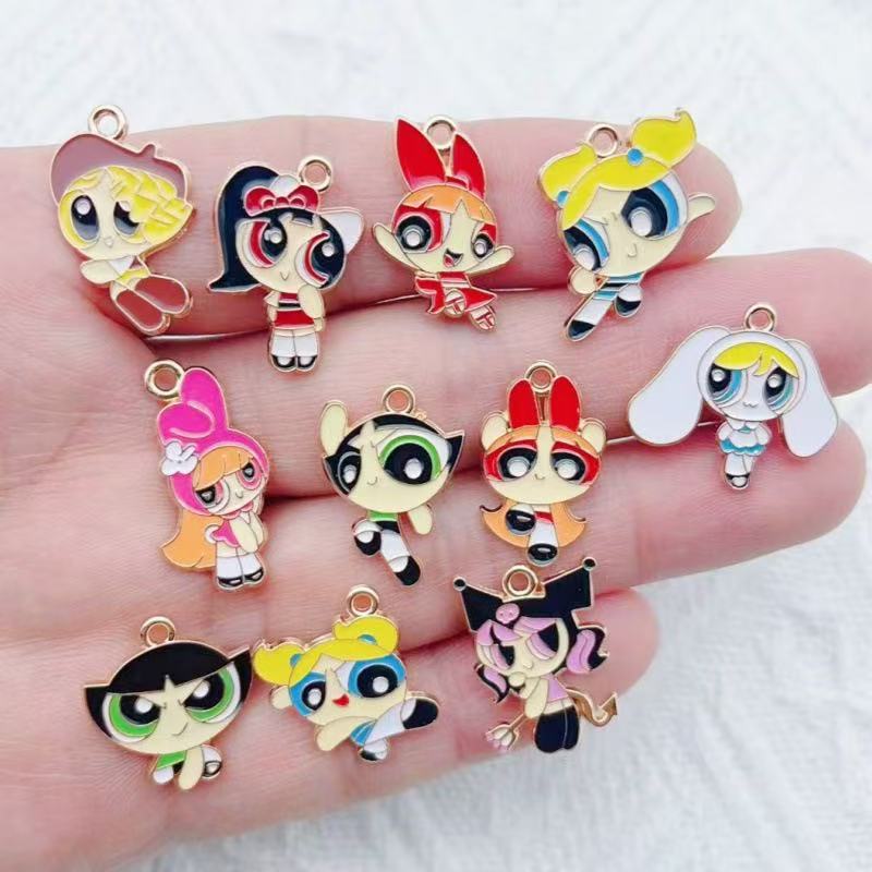 Jewelry Making For Birthday Party - 10pcs Alloy Oil-Dripping Cartoon Girl Pendant,