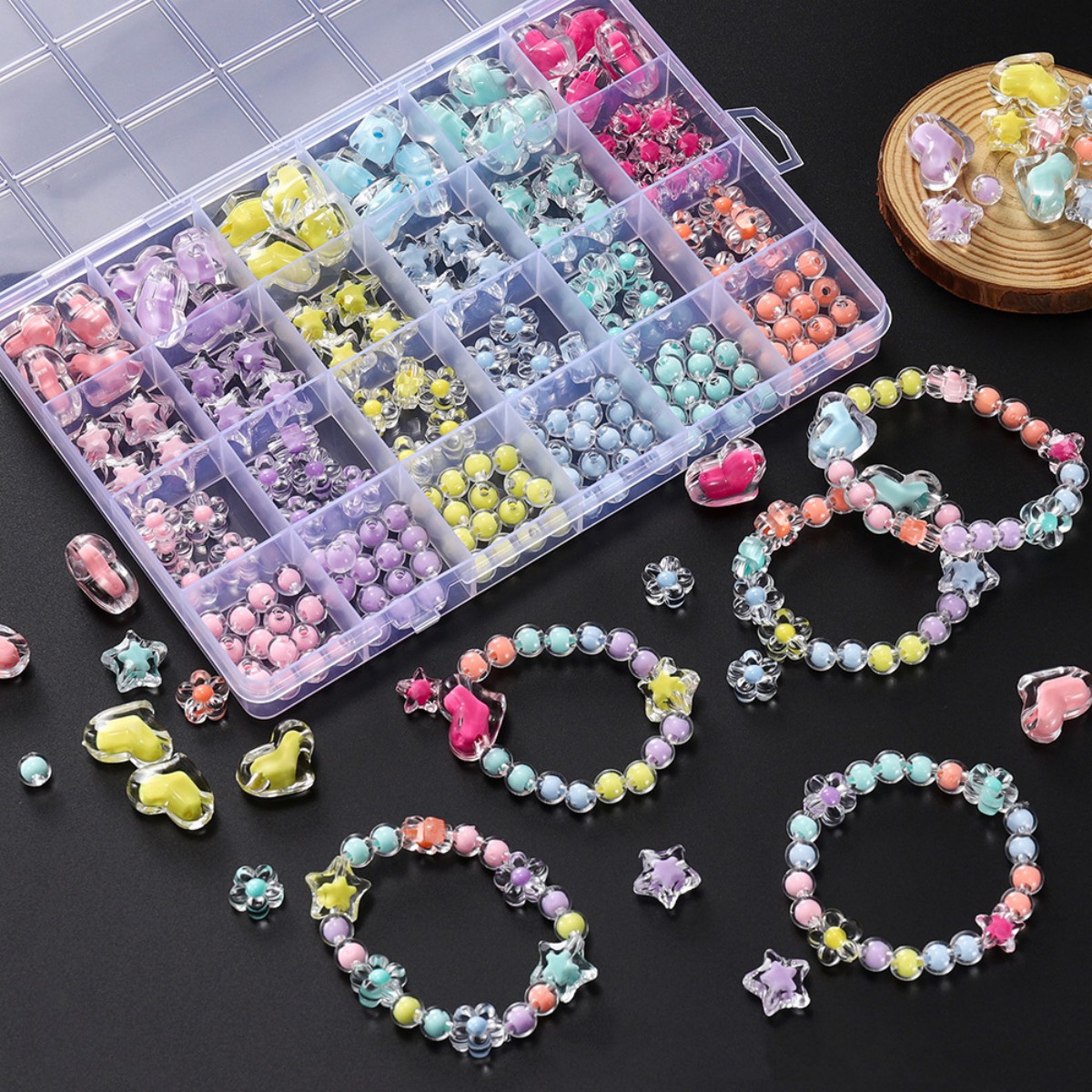 Jewelry Making For Birthday Party - 174pcs/Box Heart Acrylic Beads Flower Round