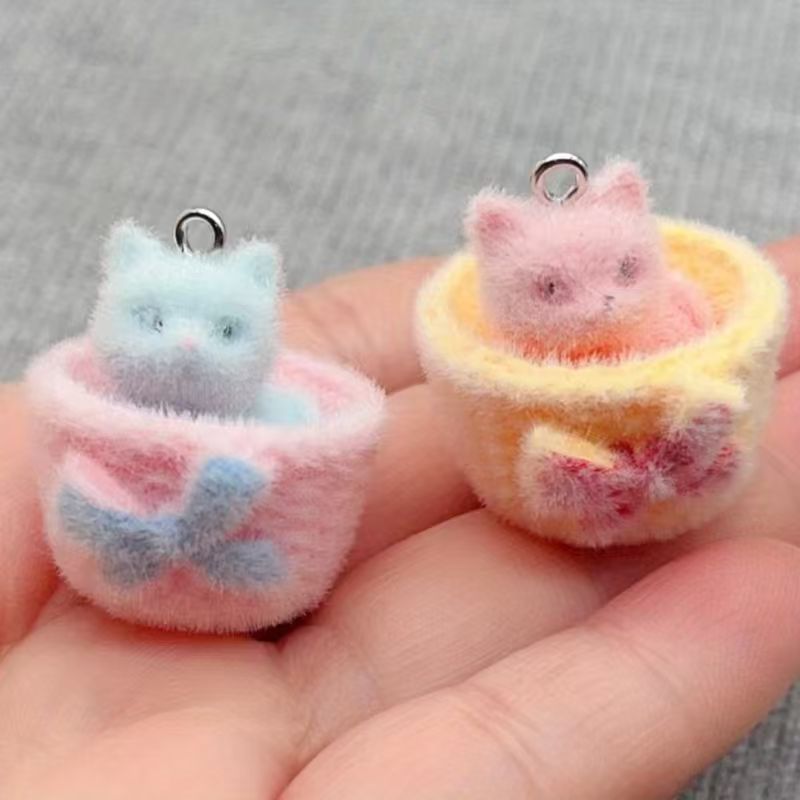 4pcs 3D plush resin cat pendan - Jewelry Making Resin 评论和价格