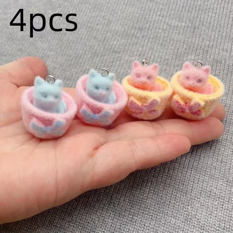 4pcs 3D plush resin cat pendan - Jewelry Making Resin 评论和价格