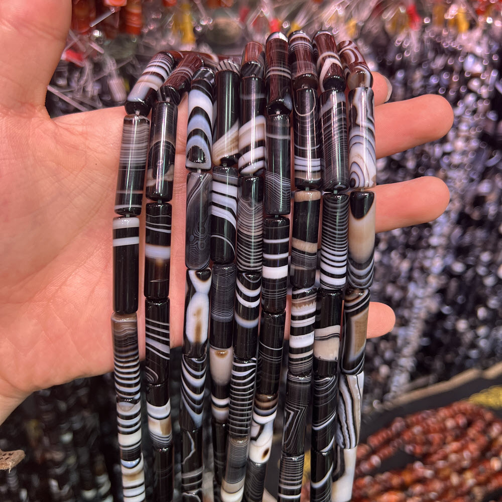 Natural Stone Black Agate Ston - Jewelry Making Store 评论和价格
