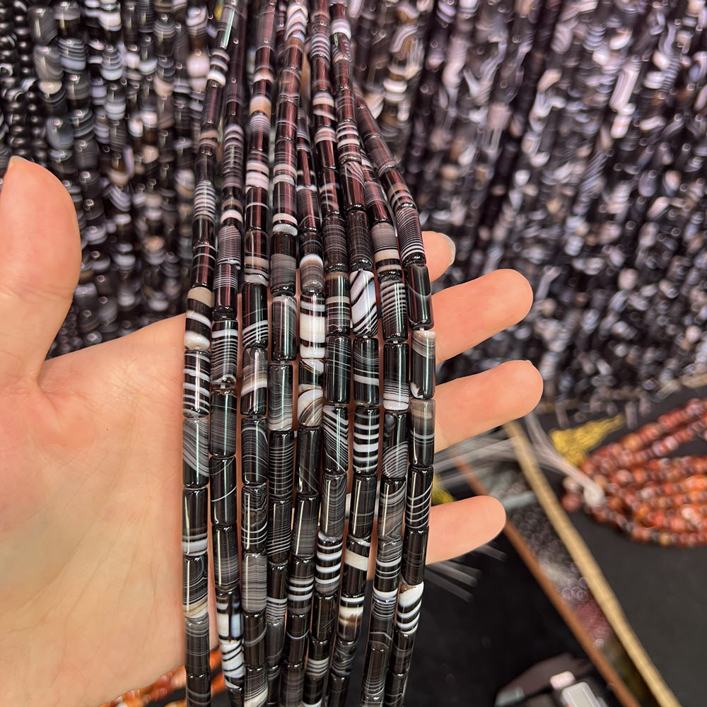 Natural Stone Black Agate Ston - Jewelry Making Store 评论和价格