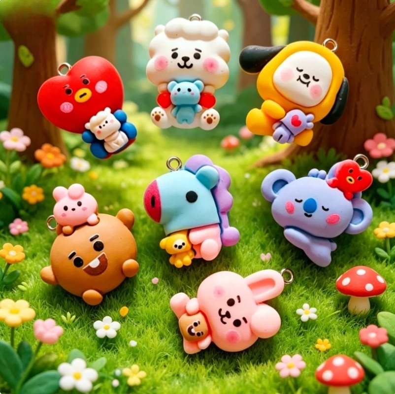 7pcs BT21 Resin Cartoon Charm  - Jewelry Making Resin 评论和价格
