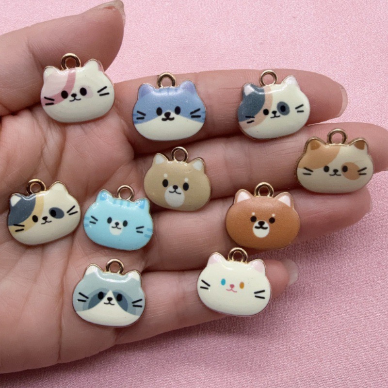 12pcs Printed Cat Head Alloy D - Jewelry Making For Birthday Party 评论和价格